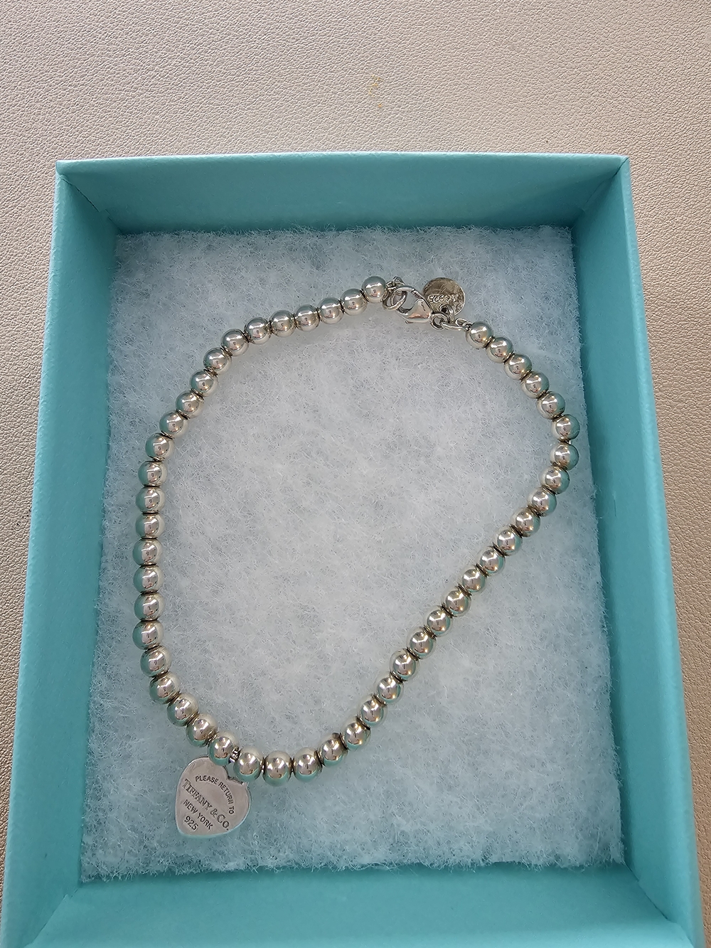 Tiffany Sterling Silver Beaded Heart Tag Bracelet